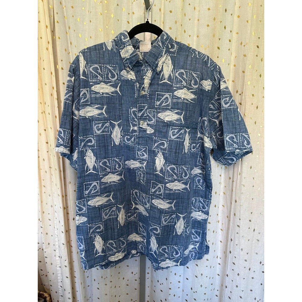 Go Barefoot 100% Cotton Hawaiian Fishhook Ulua Giant Trevally Pullover Shirt L